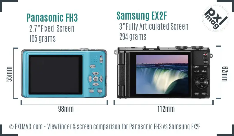 Panasonic FH3 vs Samsung EX2F Screen and Viewfinder comparison