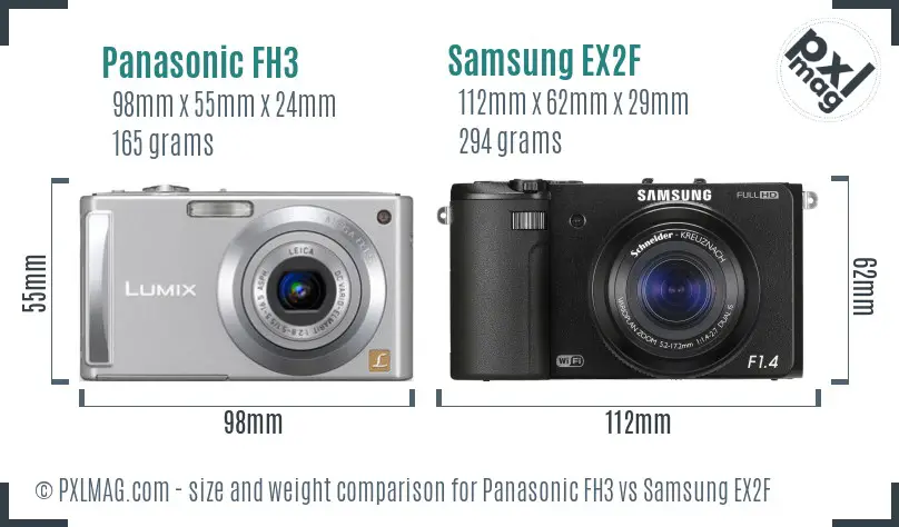 Panasonic FH3 vs Samsung EX2F size comparison