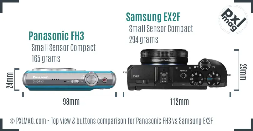Panasonic FH3 vs Samsung EX2F top view buttons comparison