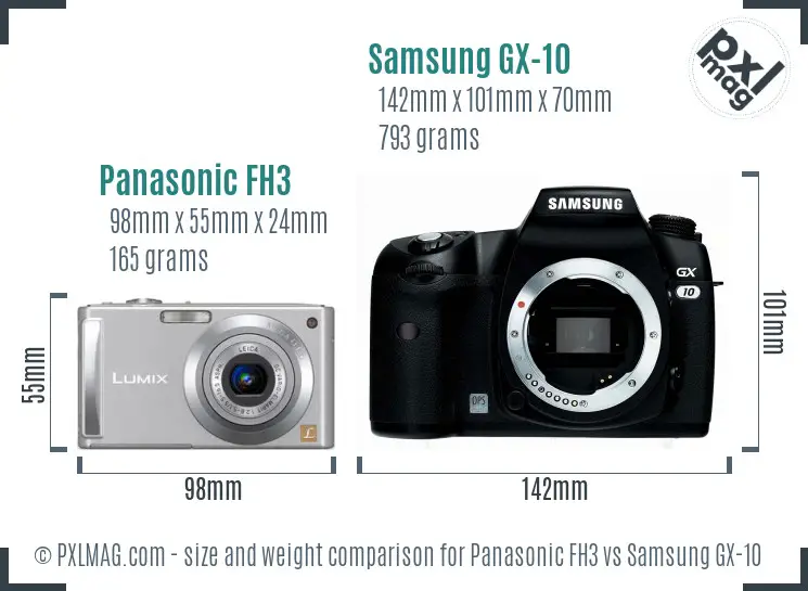 Panasonic FH3 vs Samsung GX-10 size comparison