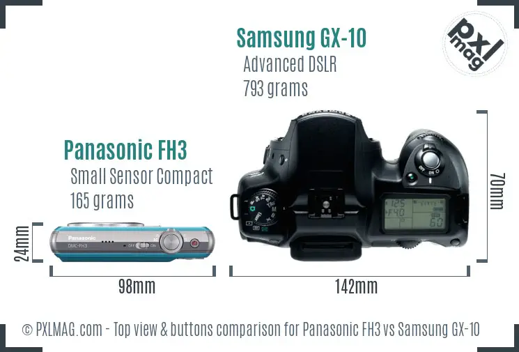 Panasonic FH3 vs Samsung GX-10 top view buttons comparison