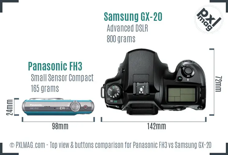 Panasonic FH3 vs Samsung GX-20 top view buttons comparison