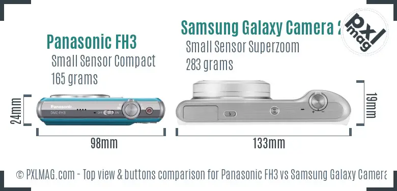 Panasonic FH3 vs Samsung Galaxy Camera 2 top view buttons comparison