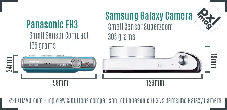 Panasonic FH3 vs Samsung Galaxy Camera 3G top view buttons comparison