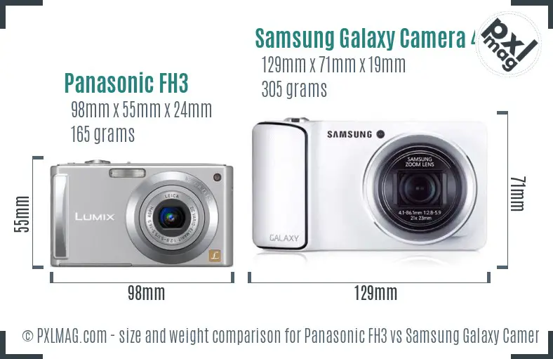 Panasonic FH3 vs Samsung Galaxy Camera 4G size comparison
