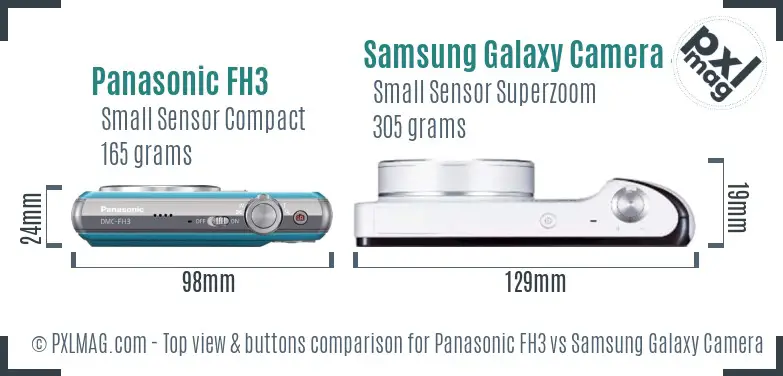 Panasonic FH3 vs Samsung Galaxy Camera 4G top view buttons comparison
