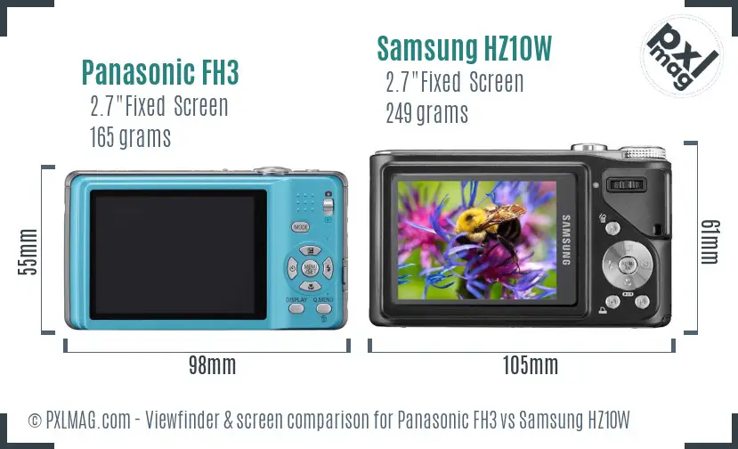 Panasonic FH3 vs Samsung HZ10W Screen and Viewfinder comparison