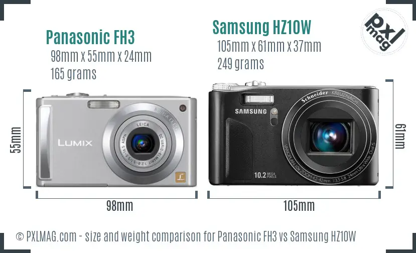 Panasonic FH3 vs Samsung HZ10W size comparison