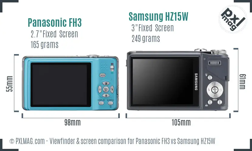 Panasonic FH3 vs Samsung HZ15W Screen and Viewfinder comparison