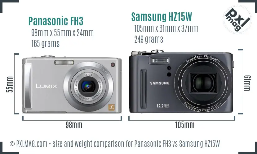 Panasonic FH3 vs Samsung HZ15W size comparison