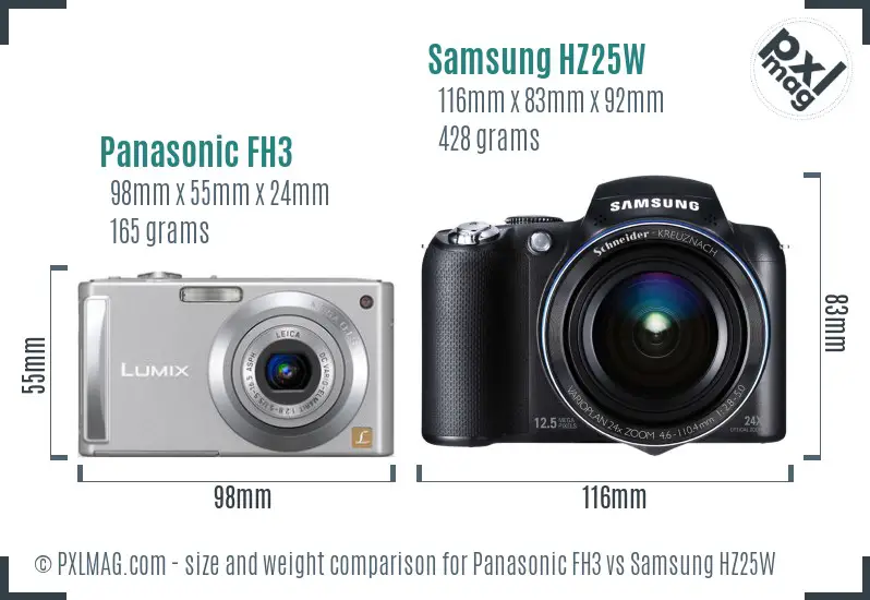 Panasonic FH3 vs Samsung HZ25W size comparison