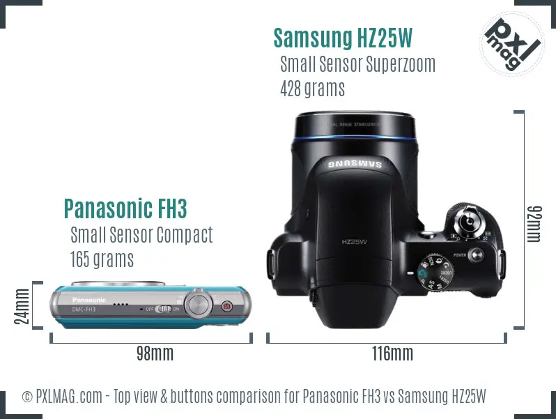 Panasonic FH3 vs Samsung HZ25W top view buttons comparison