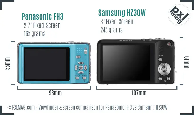 Panasonic FH3 vs Samsung HZ30W Screen and Viewfinder comparison