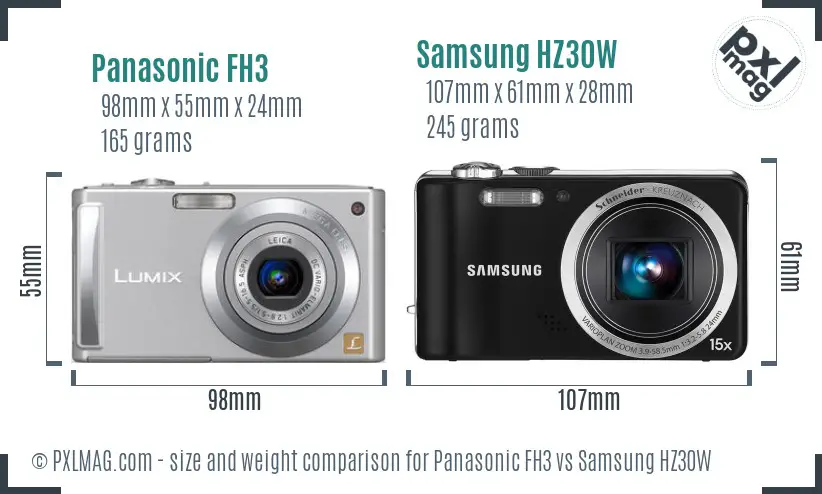 Panasonic FH3 vs Samsung HZ30W size comparison