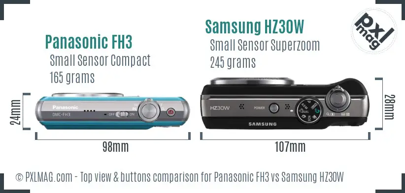 Panasonic FH3 vs Samsung HZ30W top view buttons comparison