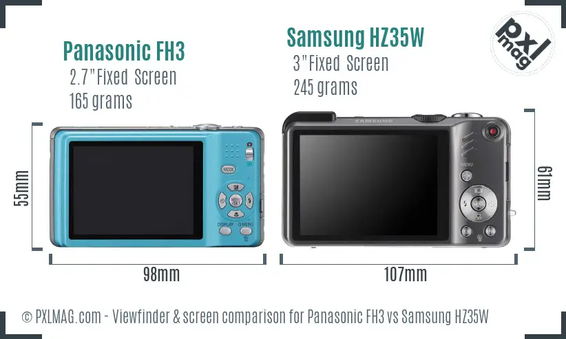 Panasonic FH3 vs Samsung HZ35W Screen and Viewfinder comparison