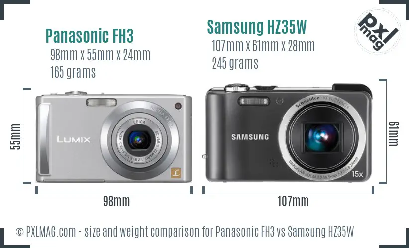 Panasonic FH3 vs Samsung HZ35W size comparison