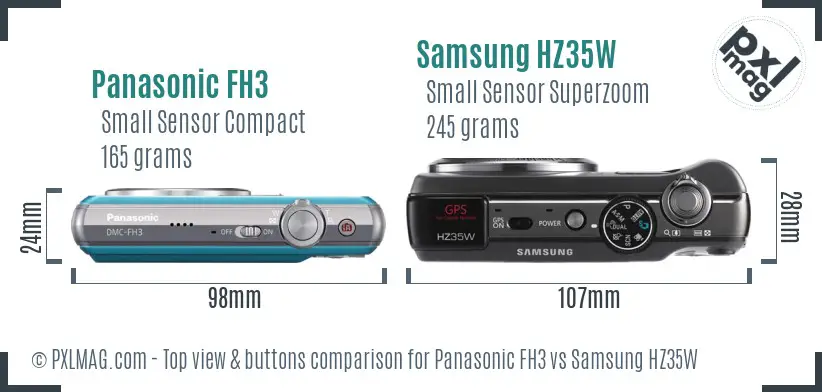 Panasonic FH3 vs Samsung HZ35W top view buttons comparison