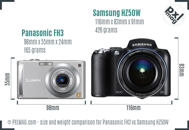 Panasonic FH3 vs Samsung HZ50W size comparison