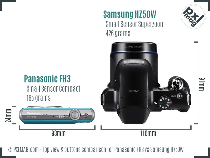 Panasonic FH3 vs Samsung HZ50W top view buttons comparison