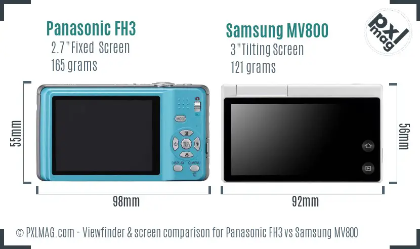 Panasonic FH3 vs Samsung MV800 Screen and Viewfinder comparison