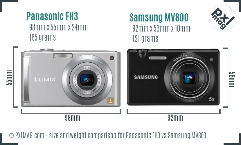 Panasonic FH3 vs Samsung MV800 size comparison