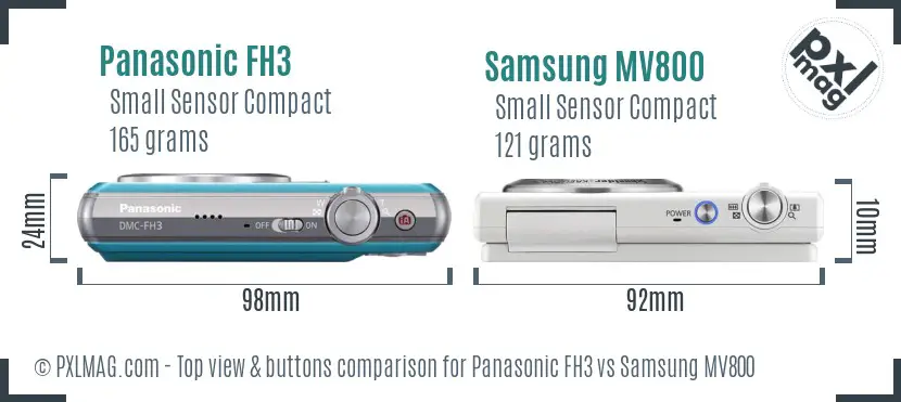 Panasonic FH3 vs Samsung MV800 top view buttons comparison