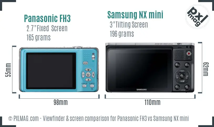 Panasonic FH3 vs Samsung NX mini Screen and Viewfinder comparison Panasonic FH3 vs Samsung NX mini Screen and Viewfinder comparison