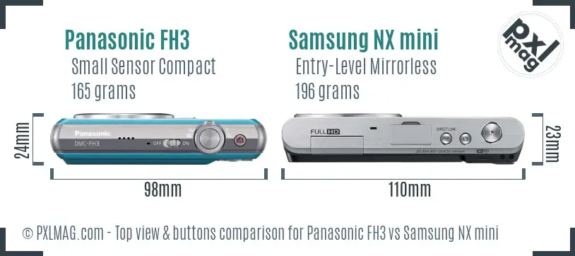Panasonic FH3 vs Samsung NX mini top view buttons comparison Panasonic FH3 vs Samsung NX mini top view buttons comparison