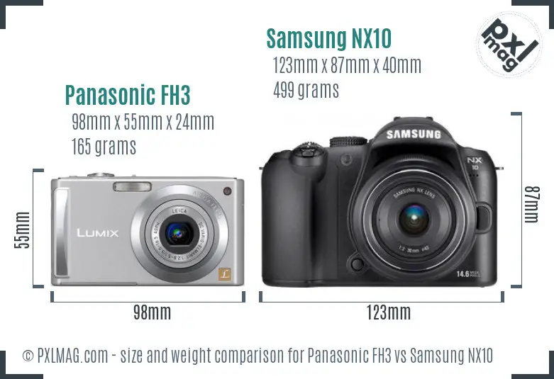 Panasonic FH3 vs Samsung NX10 size comparison