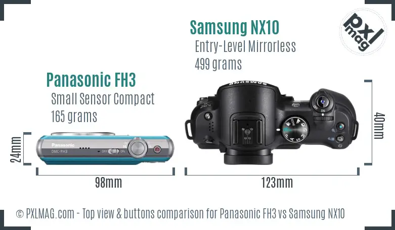 Panasonic FH3 vs Samsung NX10 top view buttons comparison