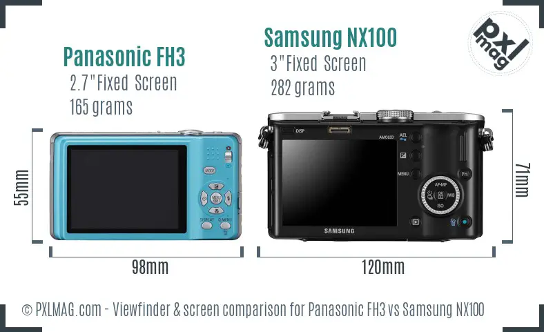 Panasonic FH3 vs Samsung NX100 Screen and Viewfinder comparison Panasonic FH3 vs Samsung NX100 Screen and Viewfinder comparison