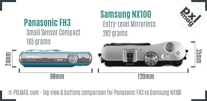 Panasonic FH3 vs Samsung NX100 top view buttons comparison Panasonic FH3 vs Samsung NX100 top view buttons comparison