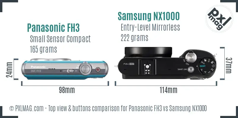 Panasonic FH3 vs Samsung NX1000 top view buttons comparison