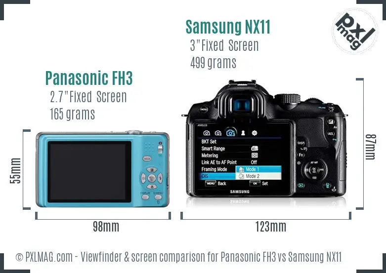 Panasonic FH3 vs Samsung NX11 Screen and Viewfinder comparison