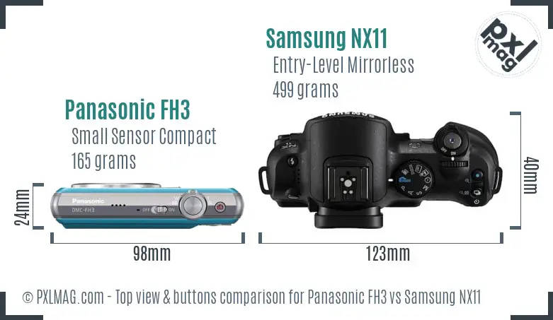 Panasonic FH3 vs Samsung NX11 top view buttons comparison