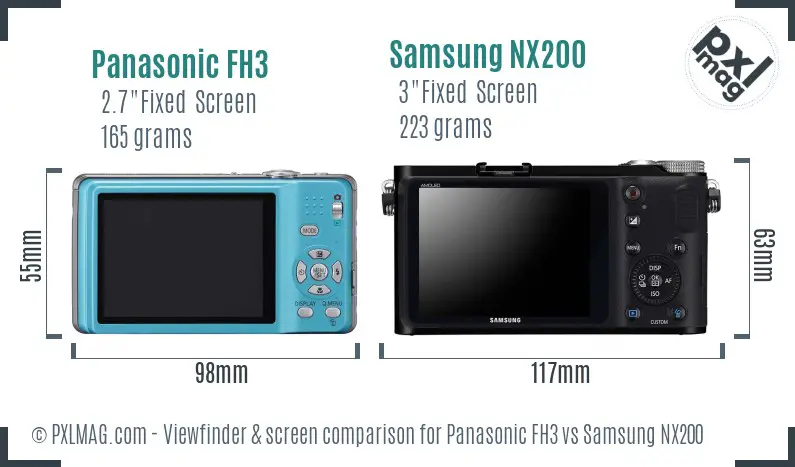 Panasonic FH3 vs Samsung NX200 Screen and Viewfinder comparison