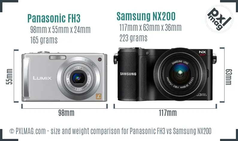 Panasonic FH3 vs Samsung NX200 size comparison