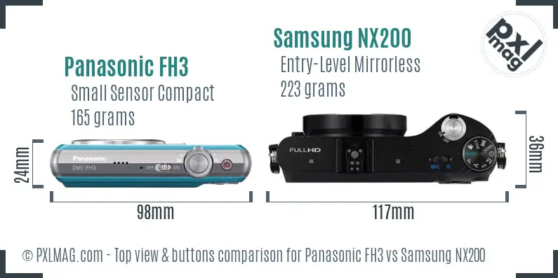 Panasonic FH3 vs Samsung NX200 top view buttons comparison