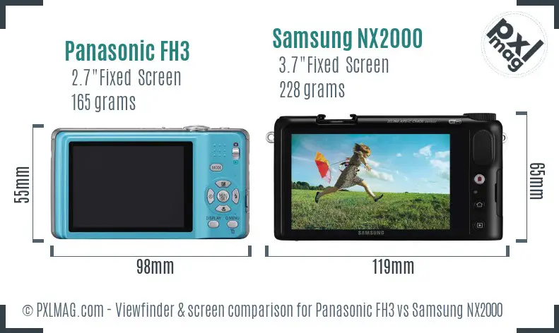 Panasonic FH3 vs Samsung NX2000 Screen and Viewfinder comparison