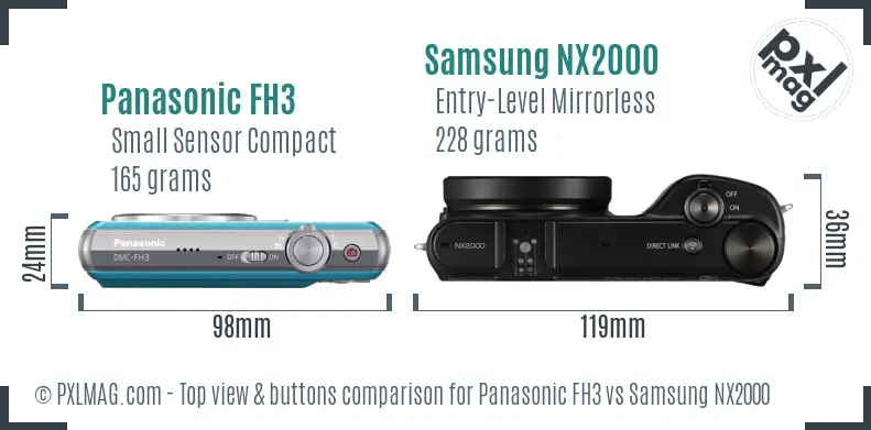 Panasonic FH3 vs Samsung NX2000 top view buttons comparison