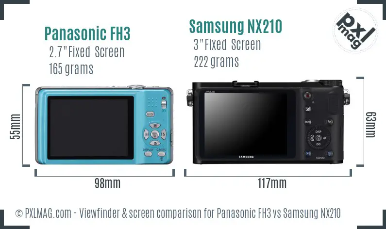 Panasonic FH3 vs Samsung NX210 Screen and Viewfinder comparison