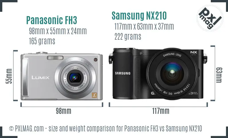 Panasonic FH3 vs Samsung NX210 size comparison