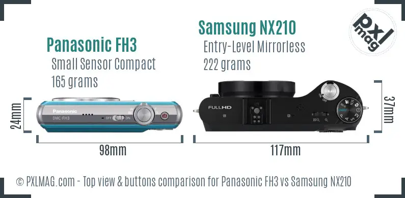 Panasonic FH3 vs Samsung NX210 top view buttons comparison