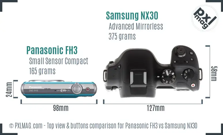 Panasonic FH3 vs Samsung NX30 top view buttons comparison
