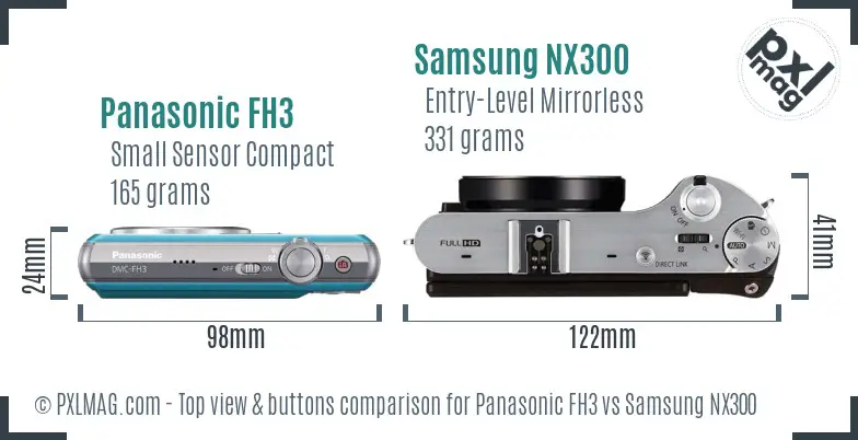 Panasonic FH3 vs Samsung NX300 top view buttons comparison Panasonic FH3 vs Samsung NX300 top view buttons comparison