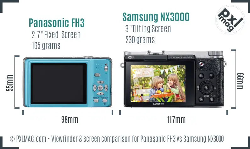 Panasonic FH3 vs Samsung NX3000 Screen and Viewfinder comparison