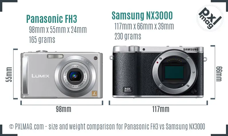 Panasonic FH3 vs Samsung NX3000 size comparison