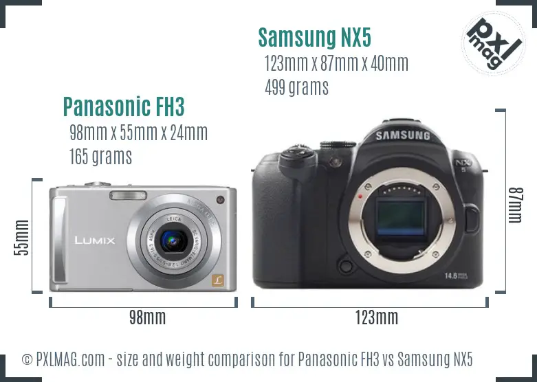 Panasonic FH3 vs Samsung NX5 size comparison