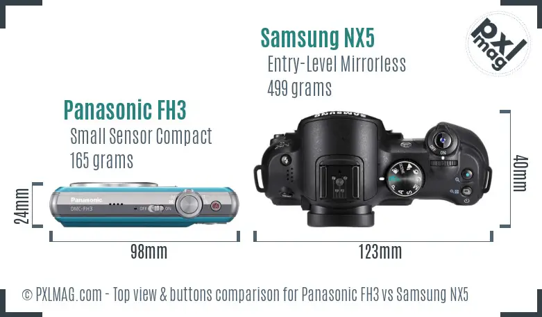 Panasonic FH3 vs Samsung NX5 top view buttons comparison